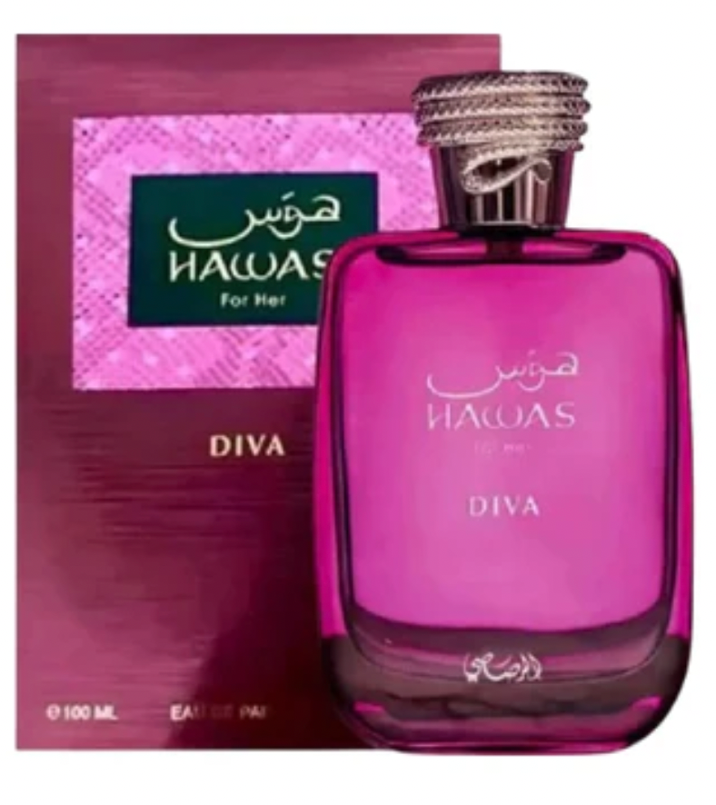 hawas diva de rasasi perfume árabe de mujer original elegante y femenino con rosa vainilla y ambar
