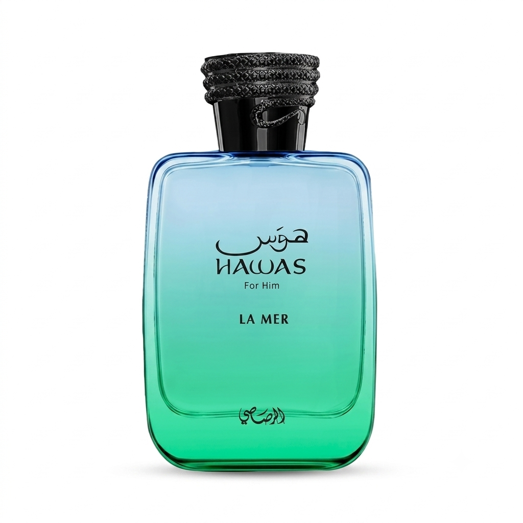 Hawas la Mer de Rasasi perfume árabe con notas de menta, bergamota, jazmín y ámbar